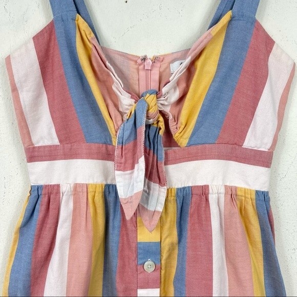 Madewell Tie Front Boho Cutout Button Front Summer Sun Dress Sherbet Stripe 00 - Picture 8 of 14
